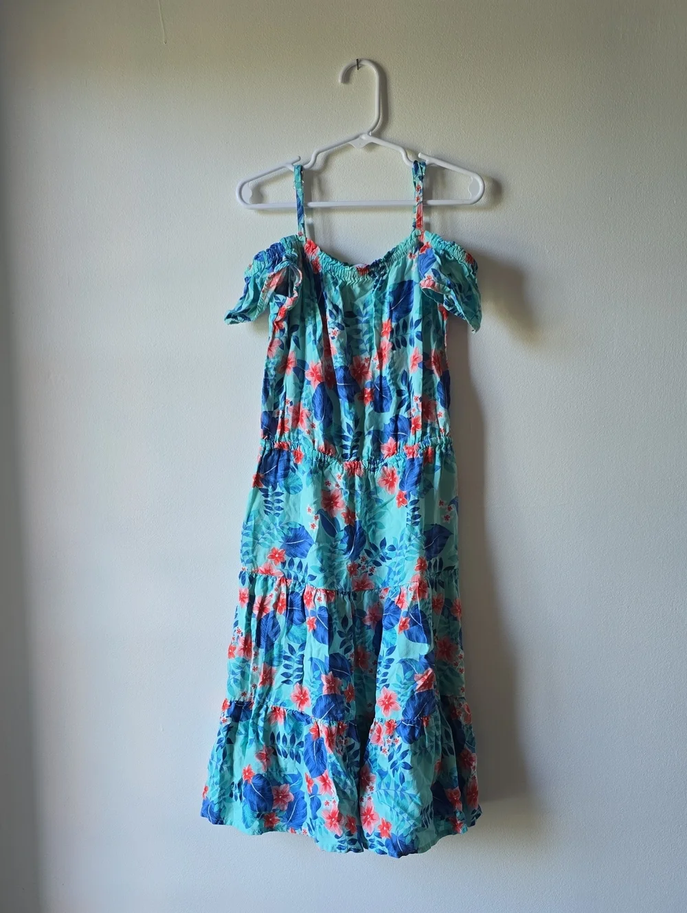 The Children's Place Turquoise Blue Floral Cold-Shoulder Dress